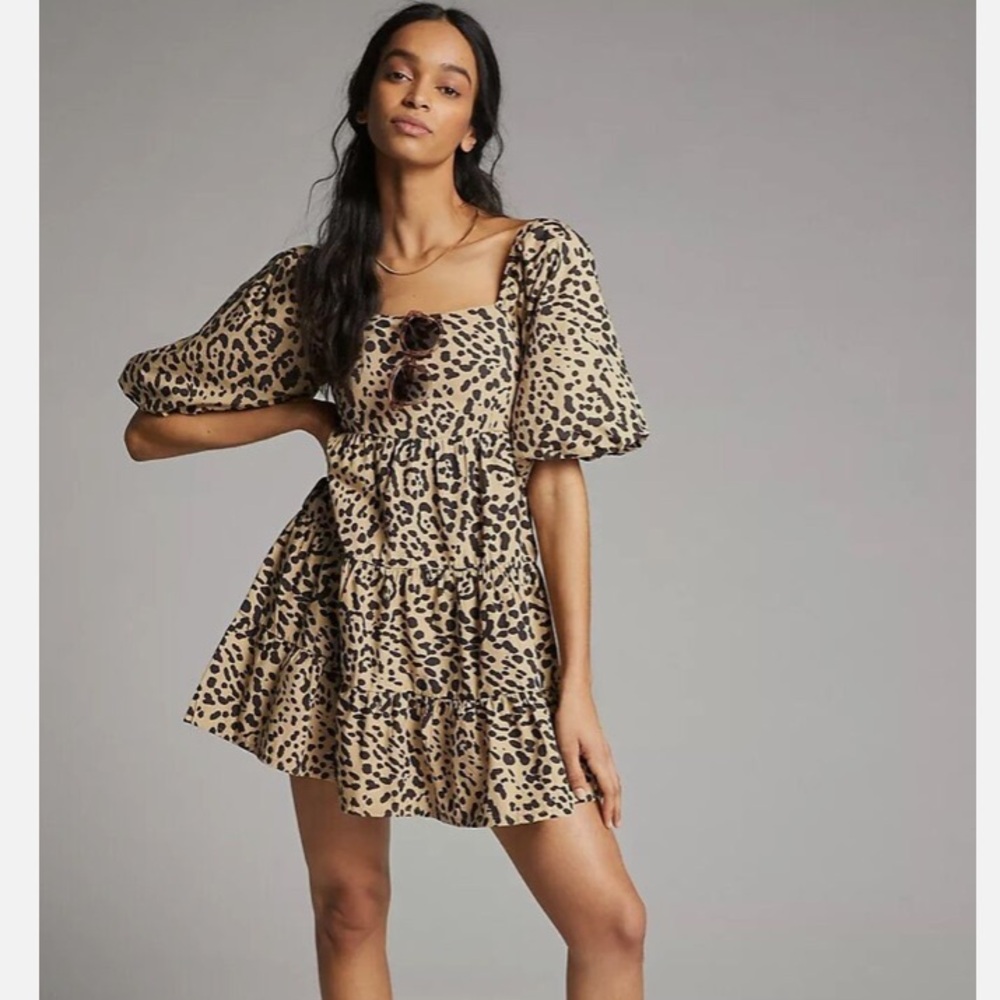 NWT Faithfull the Brand Inez Leopard Mini Dress Size Medium Z66-9